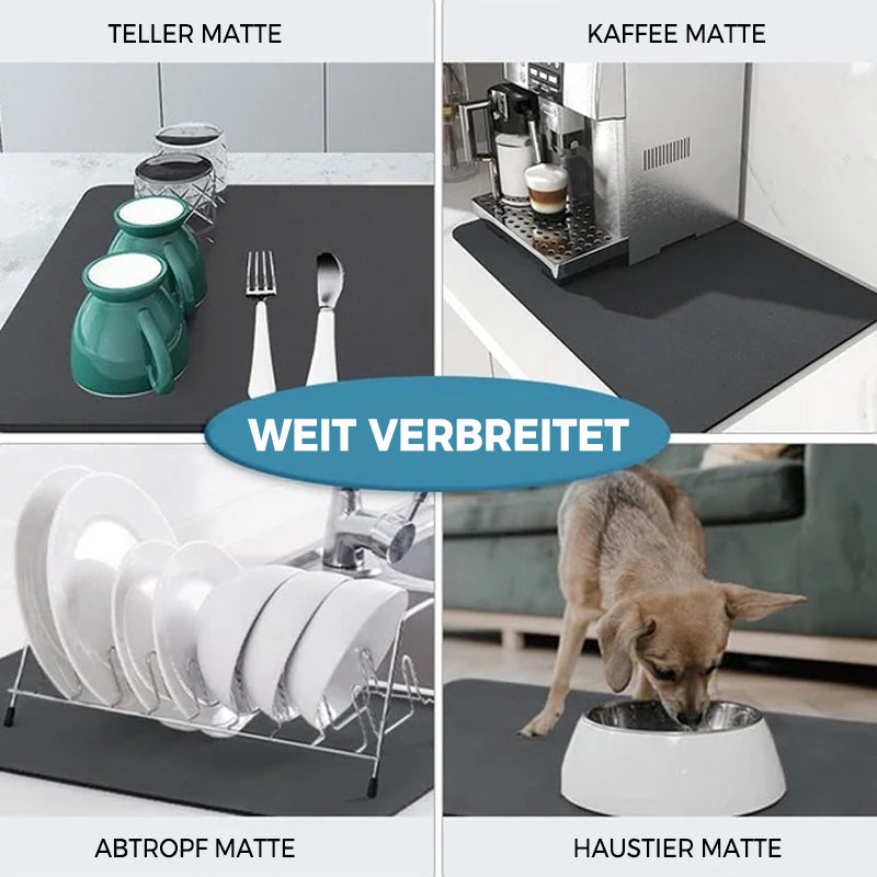 Ordnungshelfer Küche: HydroGuard Abtropfmatte, rutschfest & saugfähig für Geschirr, Tassen & Besteck.
