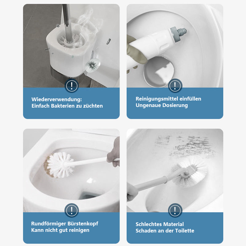 HygieneKlick Set: Griff, Halterung und Einweg-Bürstenköpfe für hygienische Badreinigung und langanhaltende Sauberkeit.