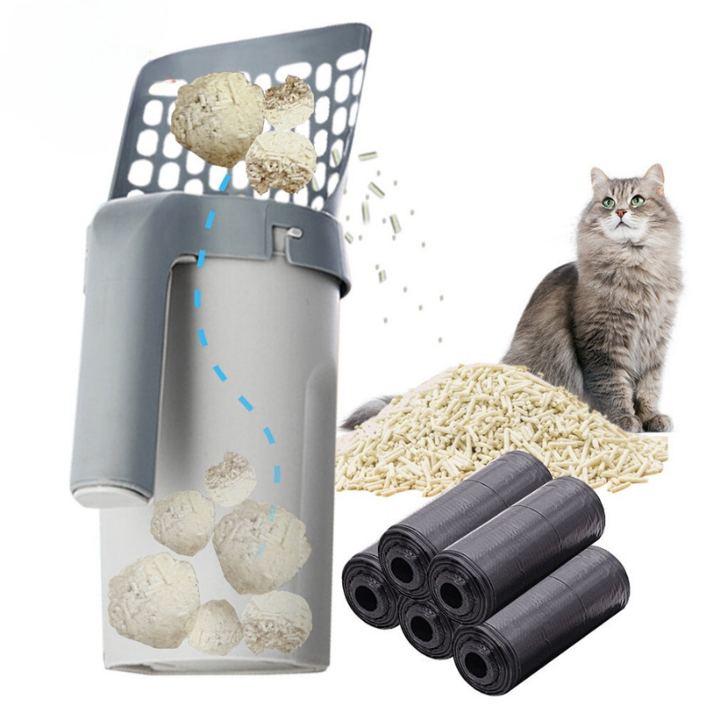 Hygienische EasyScoop Katzenschaufel mit integriertem Abfallsystem für einfache und geruchsfreie Katzenklo-Reinigung.