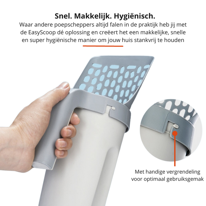 Stabile EasyScoop Katzenschaufel mit modernem Design und praktischem Abfallsystem für Katzenhygiene.