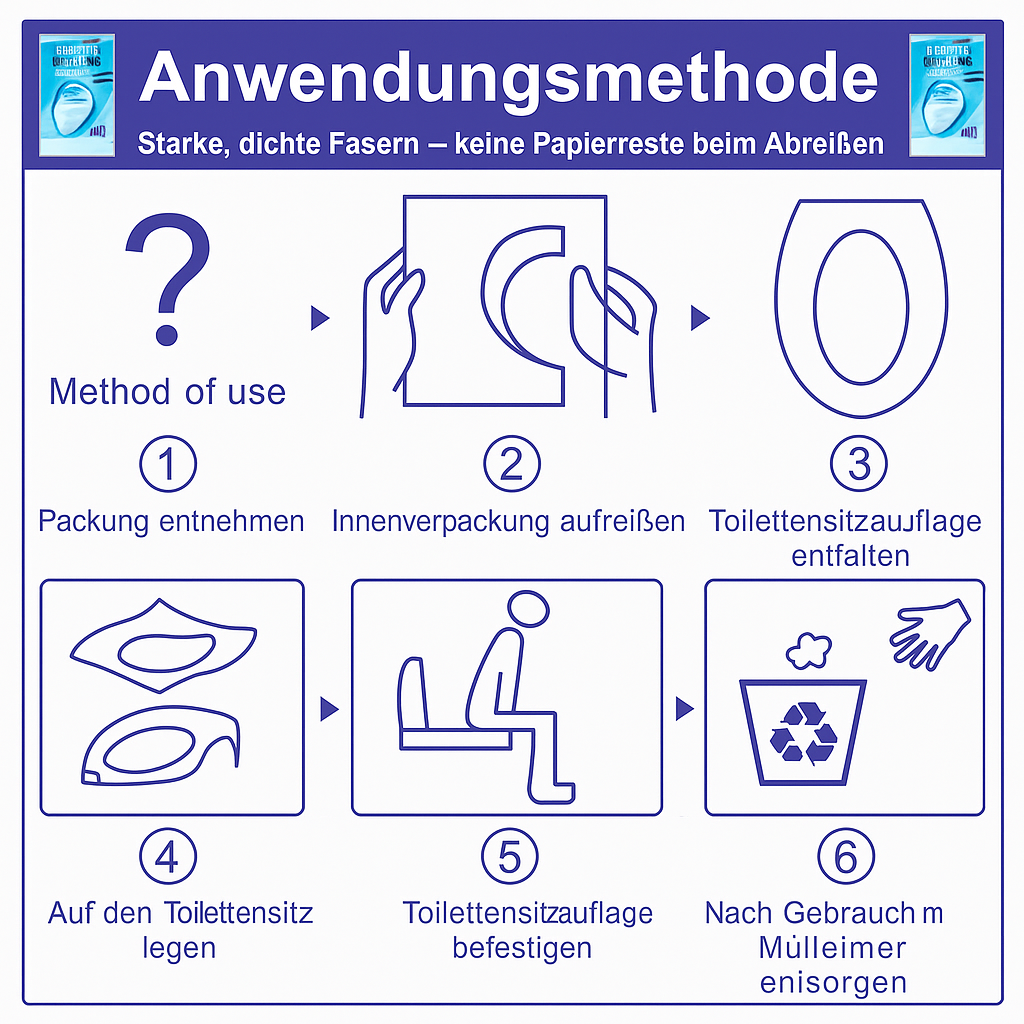 Hygienischer, wasserdichter Einweg-Toilettensitzschutz. Rutschfest, tragbar und kinderfreundlich für maximale Reisehygiene.