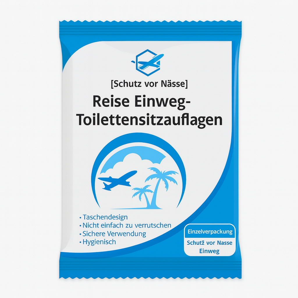 Praktisches Set tragbarer Einweg-Toilettensitzauflagen. Biologisch abbaubar für hygienischen Schutz unterwegs & Camping.