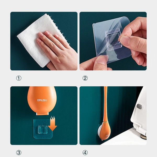 Flexible Silikonbürste für WC-Reinigung, mit abnehmbarer Wandhalterung, modernes Design.