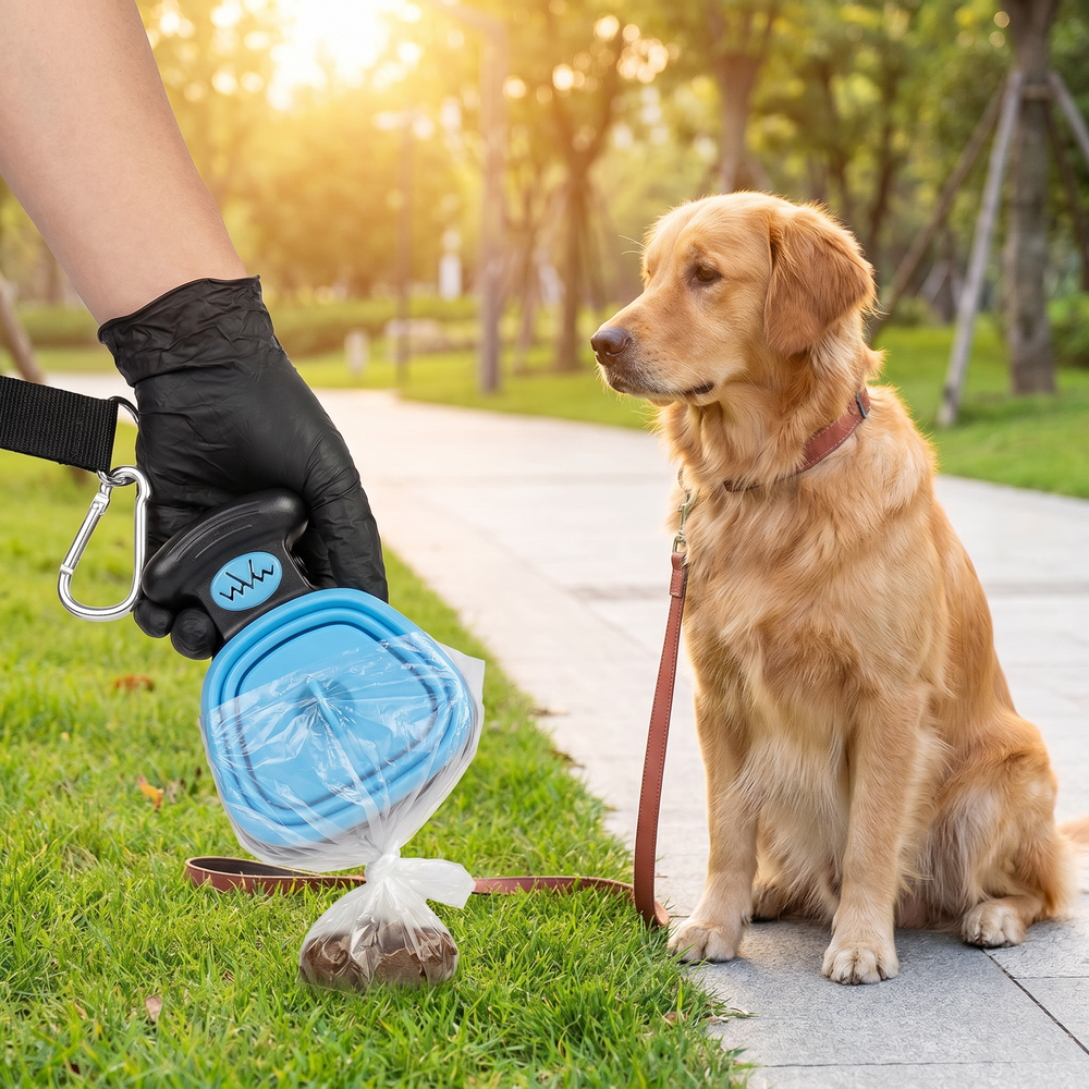 Praktischer, faltbarer Hunde-Kotgreifer für hygienische Tierpflege unterwegs. Robustes Hundezubehör.