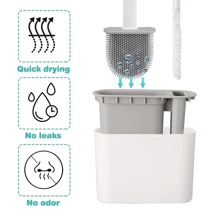 Moderne Duoclean WC-Bürste aus Silikon mit Halterung für hygienische und gründliche Sauberkeit.