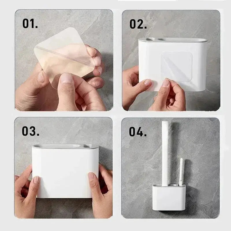Praktisches Badaccessoire: 2-in-1 WC-Bürstenset mit hygienischem Silikonkopf und Wandmontage.