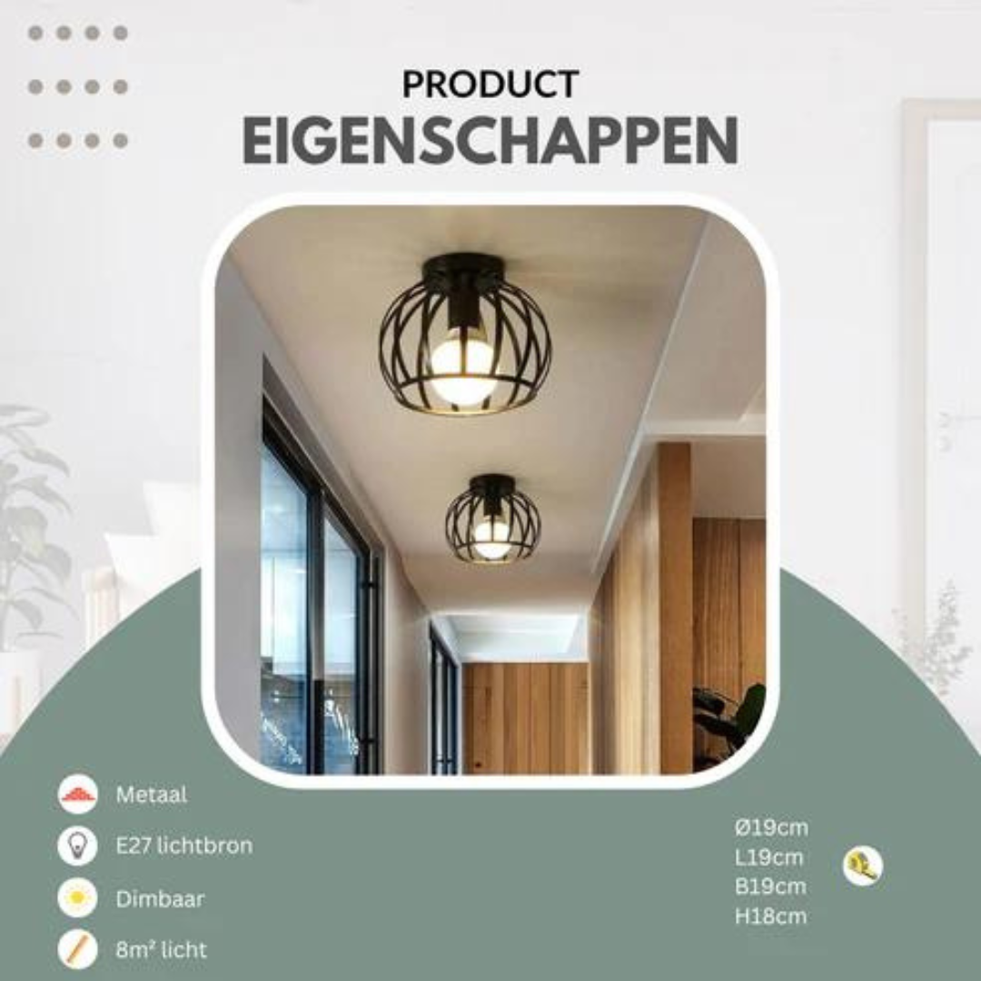 Schwarze industrielle Deckenleuchte mit offenem Design, schafft modernen Loft-Charakter in Wohnräumen.