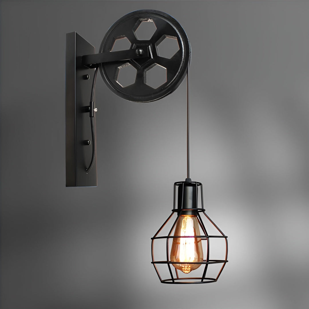 Industrielle Vintage LED-Wandleuchte aus Metall für eine stilvolle Retro-Beleuchtung im Innenraum.