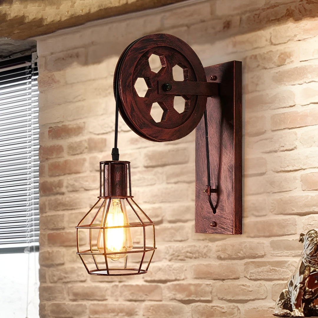 Stilvolle Vintage Industrie LED-Wandleuchte aus Metall für modernes Innenraum-Design im Wohnzimmer.