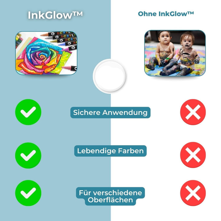 Kind malt fröhlich mit InkGlow Acrylmarkern. Bunte Malstifte & Zeichenstifte für kreative Bastelideen.