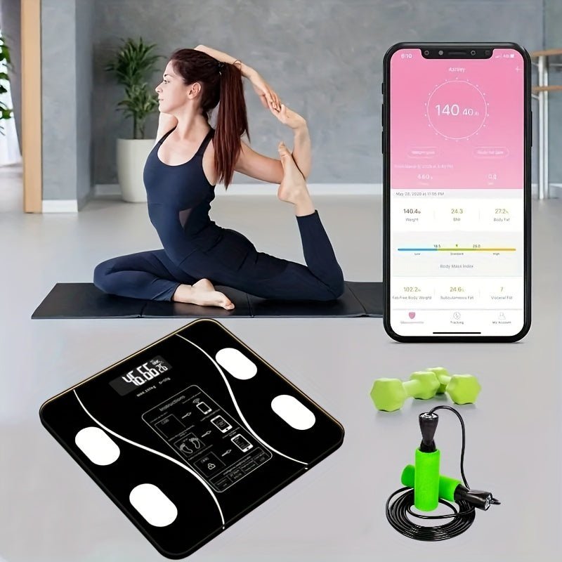 Digitale Waage: Präzise Körperanalyse, misst Gewicht, Körperfett, BMI. Ideal für Fitness-Tracking & Gesundheit.