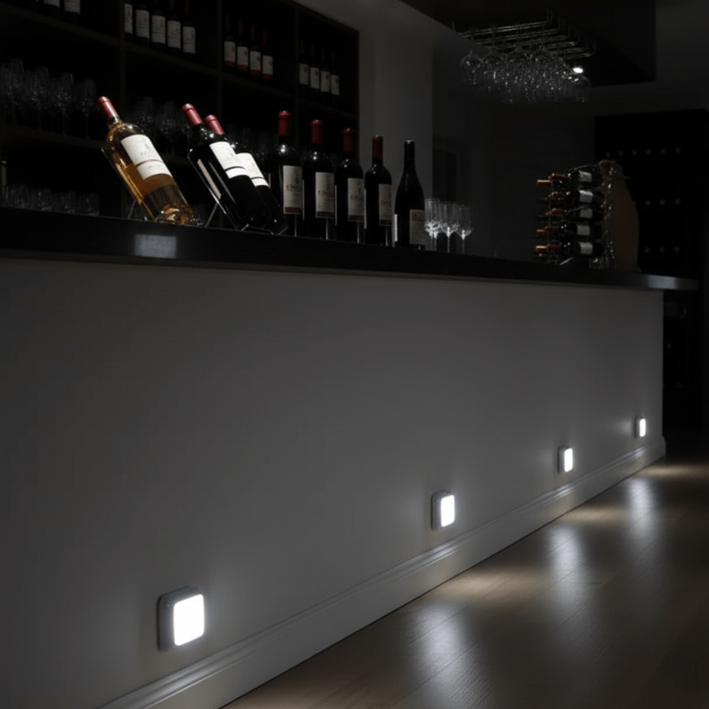Praktisches LED-Nachtlicht batteriebetrieben, mit Bewegungssensor, für bequeme Schlafzimmer-Beleuchtung.