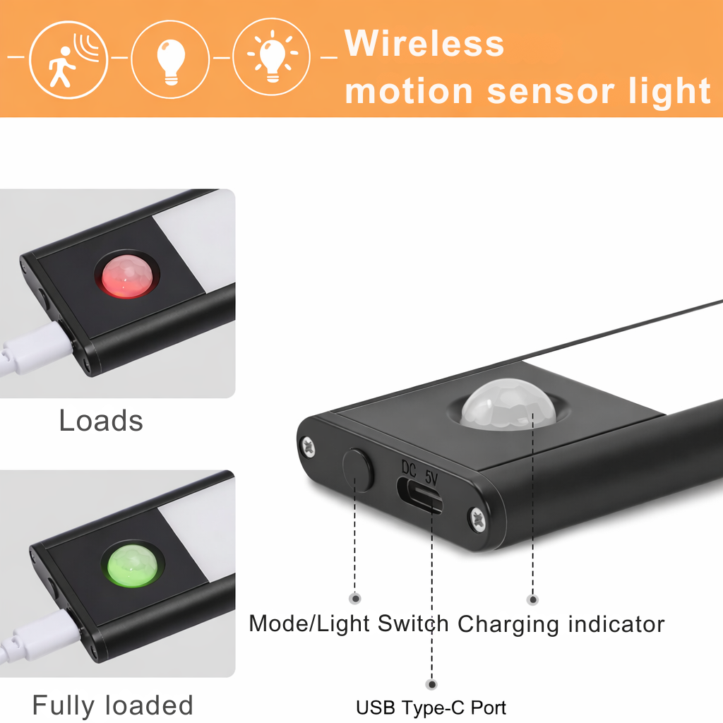 Vielseitige Sensorleuchte: LED, Bewegungsmelder, dimmbar & USB-aufladbar. Ideal für Schrank, Flur, Küche.