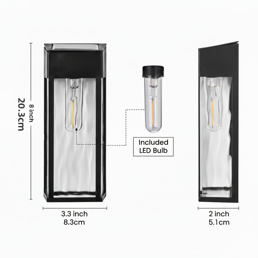 Schlichte, energieeffiziente Solar-Wandleuchte mit LED. Automatische Außenbeleuchtung für Ihr Zuhause.