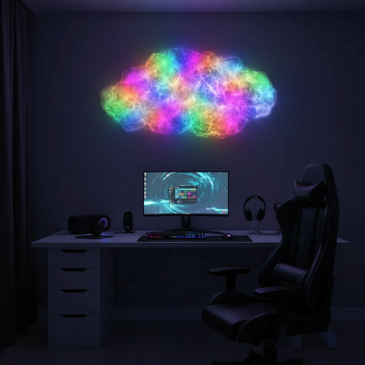 Intelligente LED-Wolkenleuchte mit musikreaktivem RGB-Licht für Smart Home Ambientebeleuchtung.
