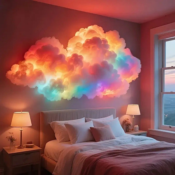 Mehrfarbige (RGB) LED-Wolkenleuchte mit dynamischen Lichteffekten und Musiksynchronisation.