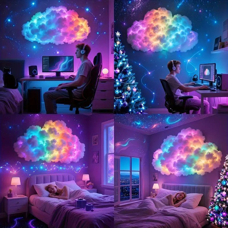Flauschige Wolkenleuchte mit integrierter LED-Beleuchtung, perfekt für gemütliches Stimmungslicht.