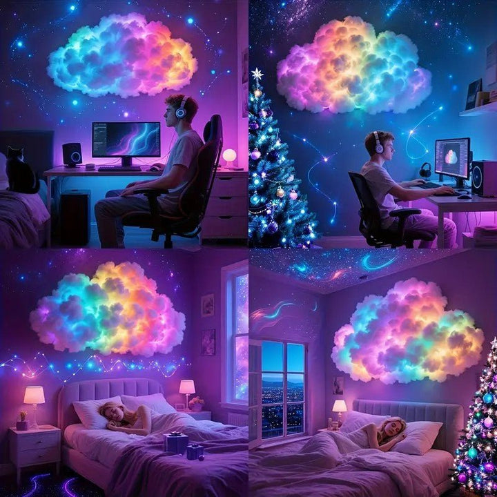 Flauschige Wolkenleuchte mit integrierter LED-Beleuchtung, perfekt für gemütliches Stimmungslicht.