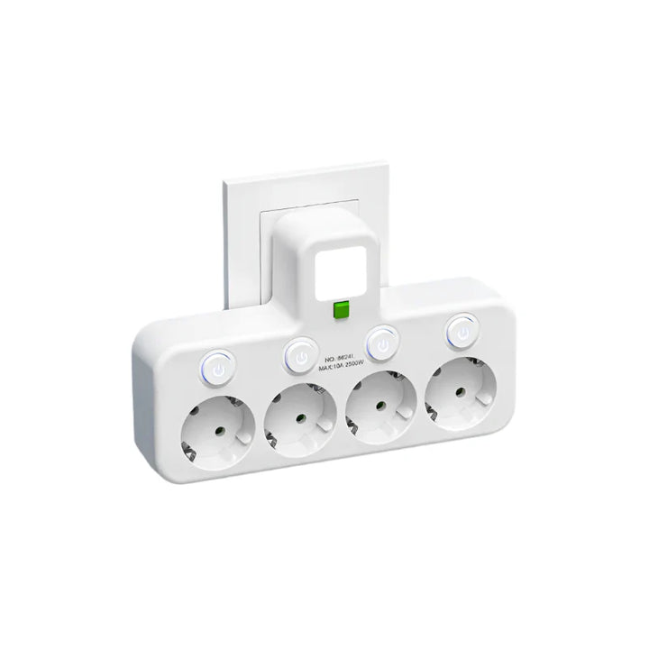 Moderne USB-Steckdosenleiste für Home Office & elektronische Geräte, mit Typ-C und Universalsteckern.