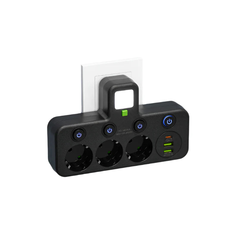 Multifunktionaler Stromverteiler mit USB-A/Typ-C für Smartphones, Tablets. Ideal für jedes Zuhause.
