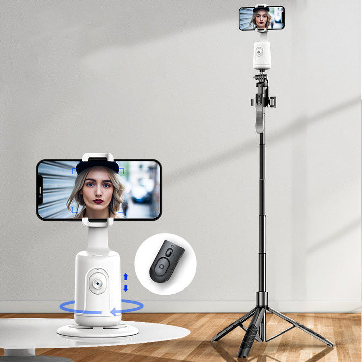 Smartes 360° Selfie-Stativ mit automatischer Objektverfolgung für Live-Streaming & Videoaufnahme.