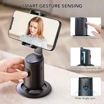 Innovative Selfie-Halterung für Smartphones mit 360° Objektverfolgung & KI-Tracking für Creators.