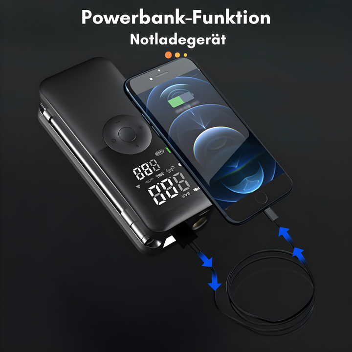 Effiziente Smart-Luftpumpe für Fahrräder, integriertes LED-Licht & Powerbank. Schnell & zuverlässig.
