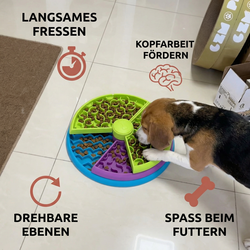 Intelligenzspielzeug für Haustiere: Beschäftigungs-Futternapf für Hunde & Katzen, Schlingbremse für langsames Fressen.
