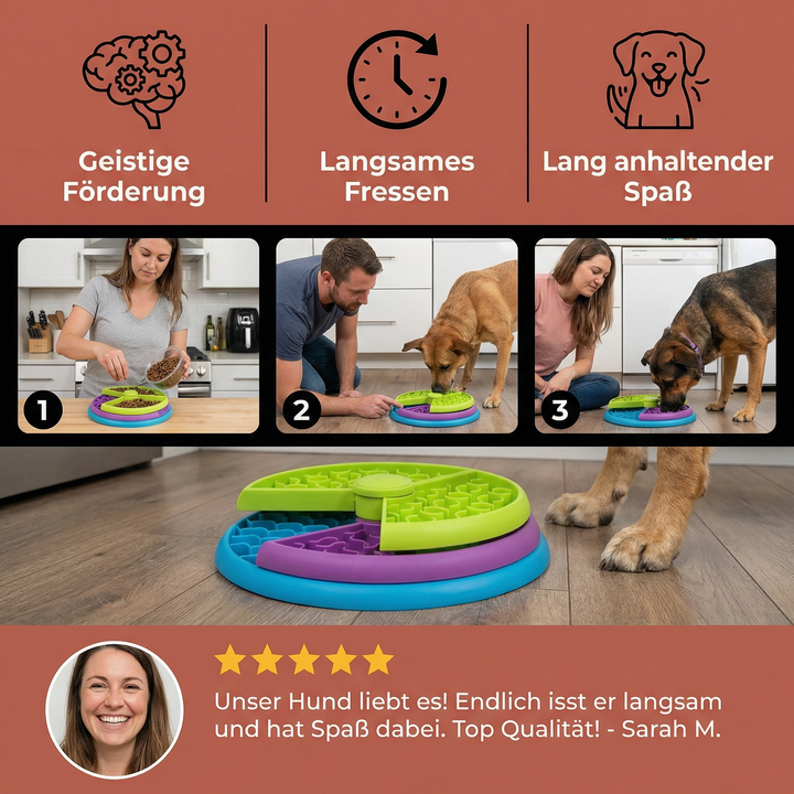Anspruchsvoller Enrichment-Futternapf für Hunde & Katzen. Fördert Intelligenz und langsames Fressen. Modernes Design.