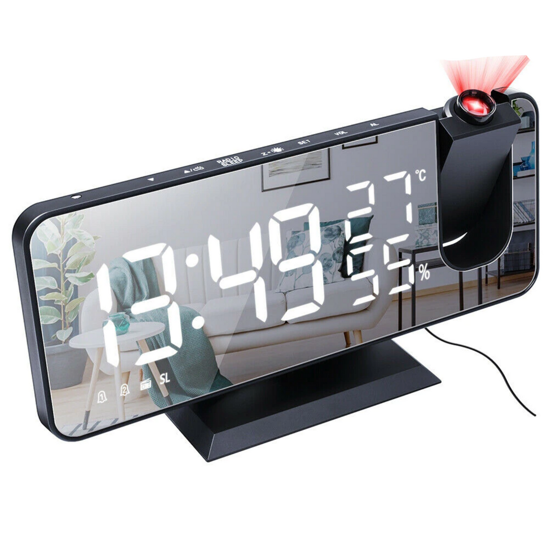 Digitaler LED-Radiowecker mit praktischer USB-Ladefunktion zum Aufladen von Smartphones am Nachttisch.