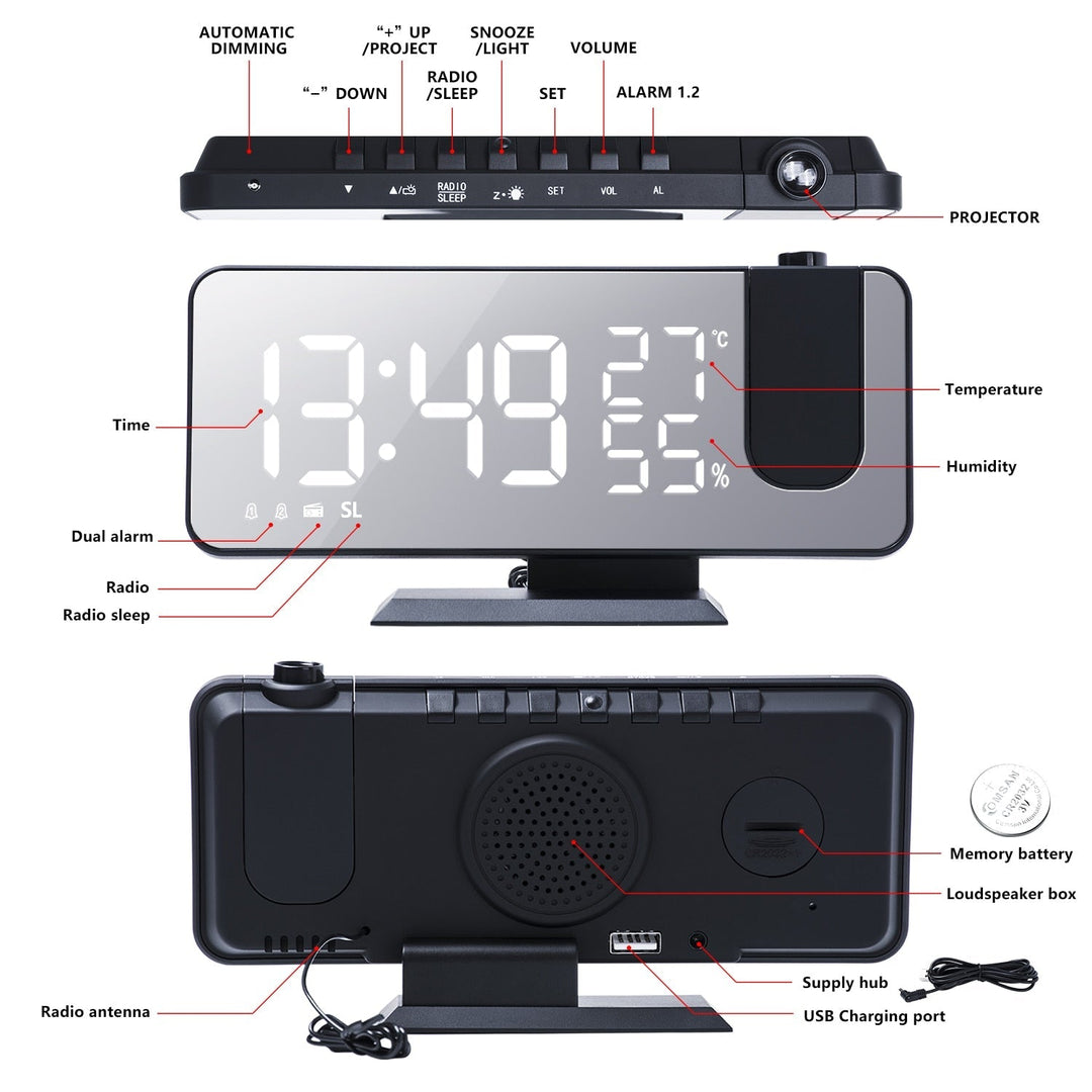 Praktisches Geschenk: Smartwecker mit Projektor, Temperaturanzeige und USB-Ladefunktion für jeden Haushalt.