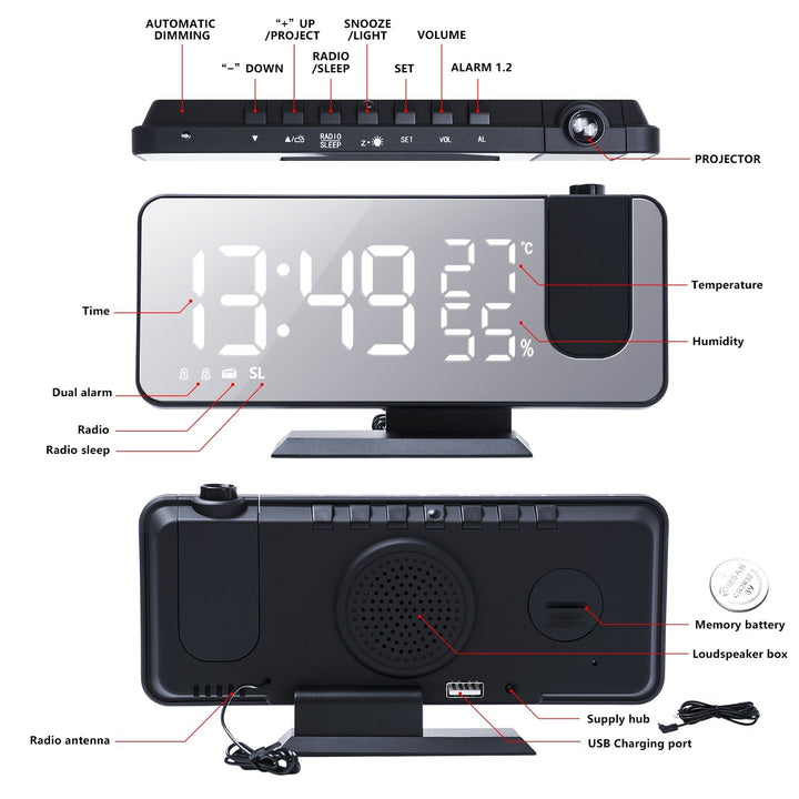 Praktisches Geschenk: Smartwecker mit Projektor, Temperaturanzeige und USB-Ladefunktion für jeden Haushalt.