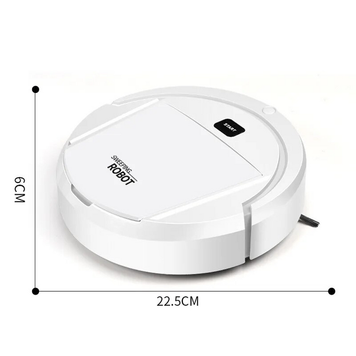 Eleganter weißer Saugroboter, ein vielseitiges Haushaltsgerät. Perfekt für die tägliche, automatisierte Reinigung.