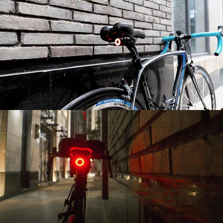 Intelligentes Fahrrad Rücklicht Set in Verpackung, mit Bremslicht und USB Ladefunktion.