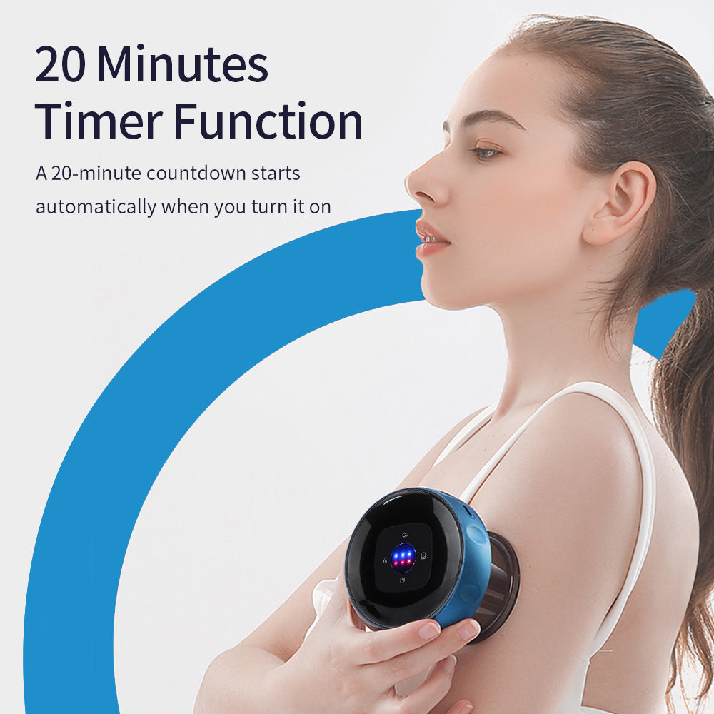 Ergonomisches Schröpfgerät mit Rotlicht- und Massagefunktion für komfortable Anwendung zu Hause.