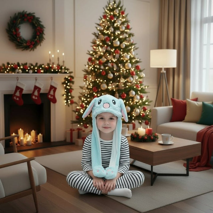 Interaktive Hasenmütze mit beweglichen Ohren. Unisex Tierhut für Spaß & Winter.