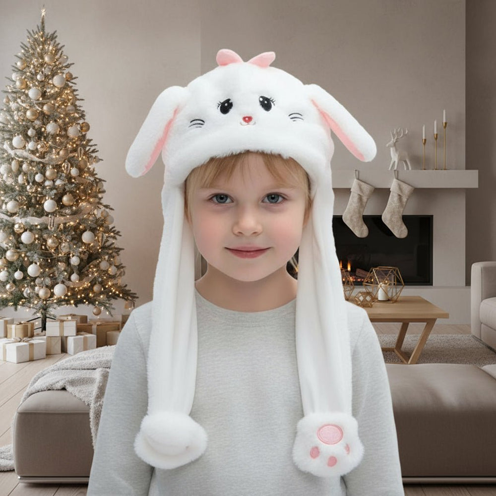Kuschelige Unisex Hasenmütze mit beweglichen Ohren. Perfekt für Kostümpartys, Cosplay & Fasching.