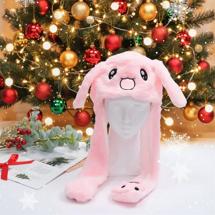Weiche Plüsch Hasenmütze mit interaktiven Ohren. Eine tolle Geschenkidee für Weihnachten & Geburtstage.