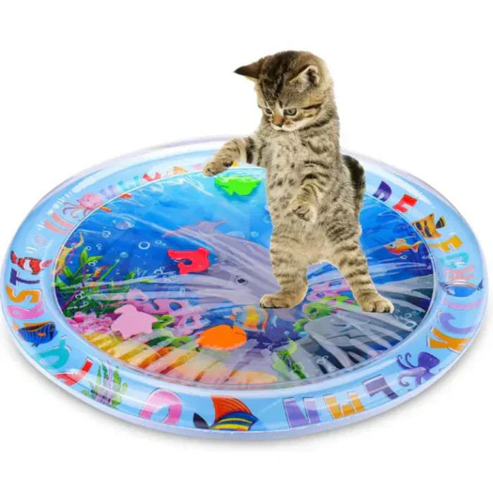 Detailansicht der PurrPulse Katzenspielmatte mit interaktiven Elementen, die jede Katze zum Entdecken einladen.