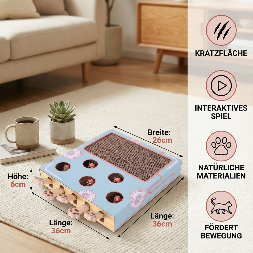 Langlebige Kratz- & Spielbox für Katzen. Interaktives Katzenspielzeug zur Förderung der Katzenaktivität.