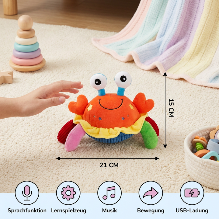 Wiederaufladbare Musikkrabbe, interaktives Lernspielzeug & Krabbelspielzeug für Babys und Kleinkinder.