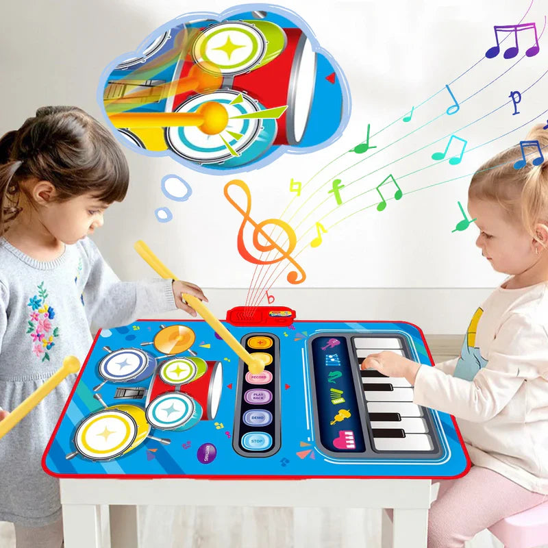 Farbige Musikmatte mit Tier- und Instrumentenmotiven, Montessori Lernspielzeug für Kinder.