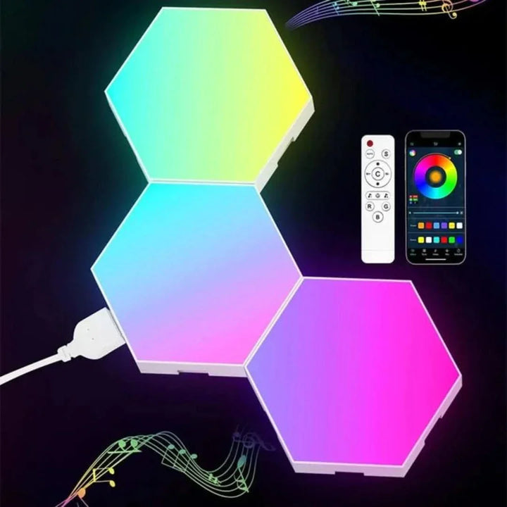 GlowHex modulare sechseckige LED-Designlampe, interaktiv, für individuelle Wandgestaltung & stimmungsvolles Ambiente im Zuhause.