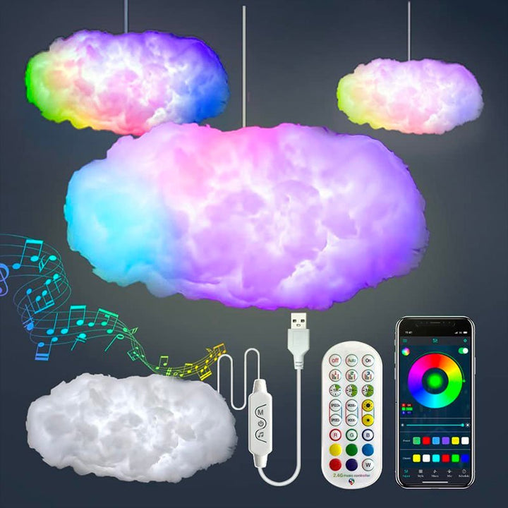 App-gesteuerte LED Wolkenlampe Nimbuson mit interaktiver Blitzfunktion und farbwechselndem RGB-Musiklicht.