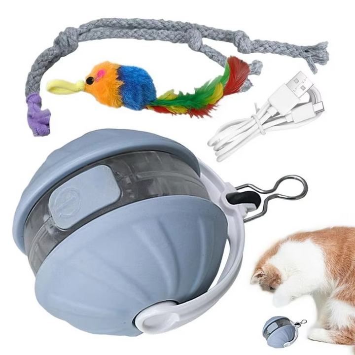 Interaktiver 3-in-1 Laser Spielball für Katzen mit Federschwanz, fördert Aktivität & Fitness.