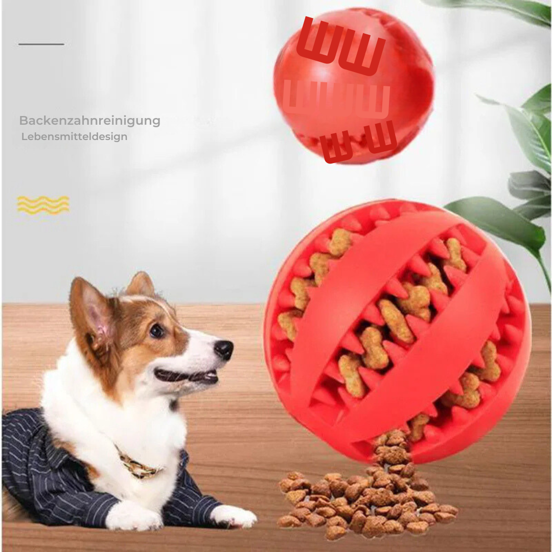 Robuster Gummiball als Hundespielzeug, strapazierfähig für intensive Kauer und effektive Zahnreinigung.