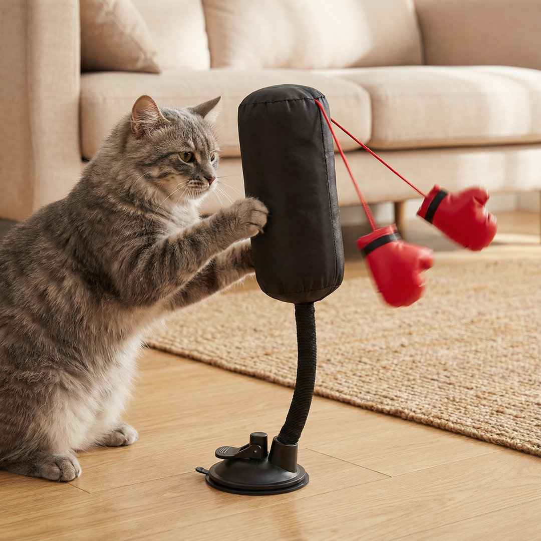 Interaktiver Katzen Boxsack Spielzeug fördert Fitness & Reflexe. Katze spielt aktiv und verbessert Koordination.