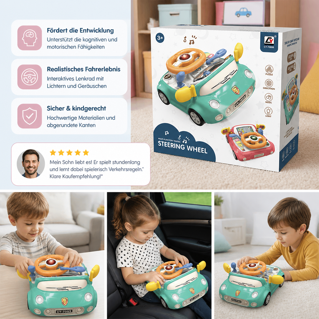 Rosa & Hellblauer interaktiver Fahrsimulator, ideales Kindergeschenk, fördert spielerisch Rollenspiel & Lernen.