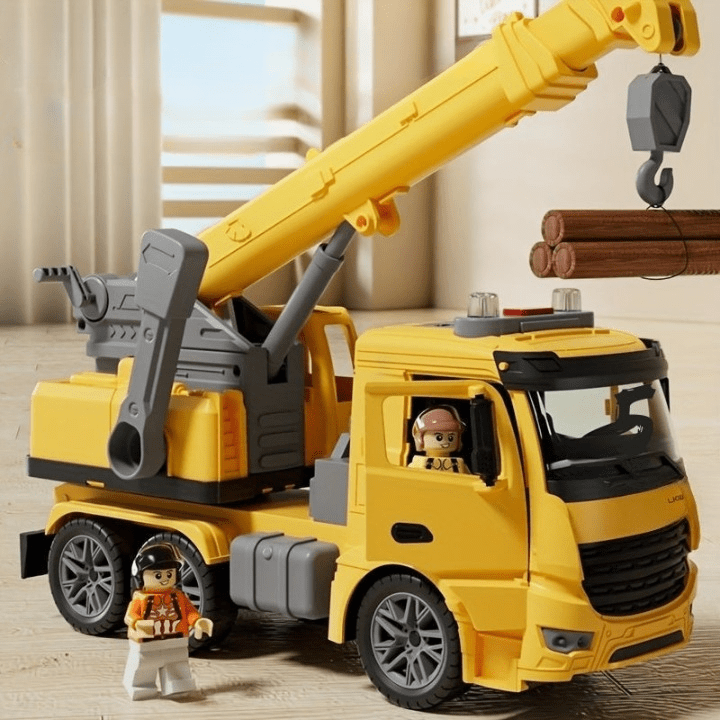 Detailgetreuer Spielzeug-Kranwagen für Kinder, fördert Baustellen-Rollenspiele mit realistischen Licht- und Soundeffekten.
