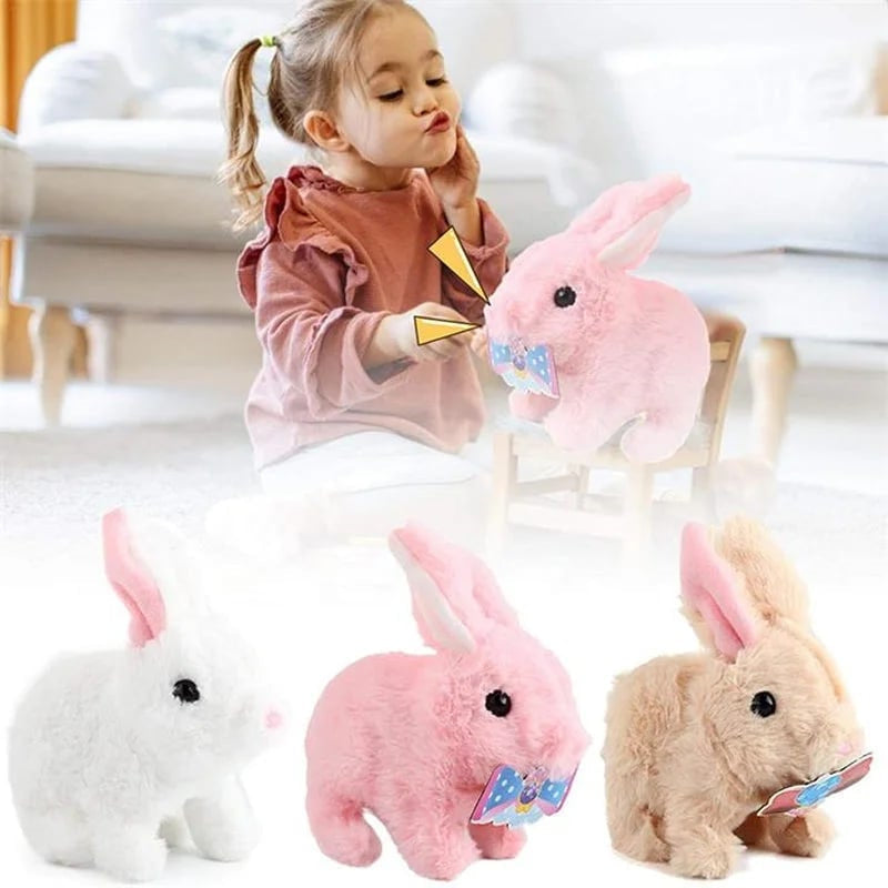 Interaktiver Kuschelhase für Kinder: Ganzkörperansicht des weichen, elektronischen Plüschtiers.